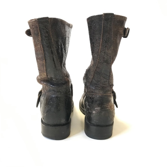 Frye Veronica Harness Distressed Boots Womens 7 Brown Leather Buckle Short Boho - Picture 7 of 11
